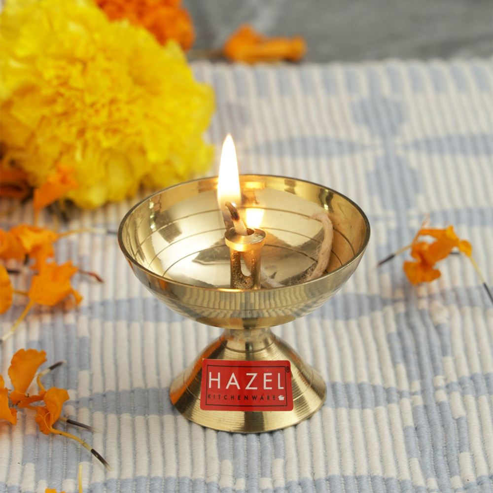 HAZEL Payali Brass Diya Oil Lamp, Large, Golden