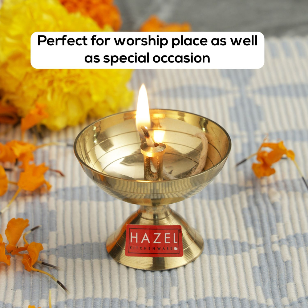 HAZEL Payali Brass Diya Oil Lamp, Large, Golden