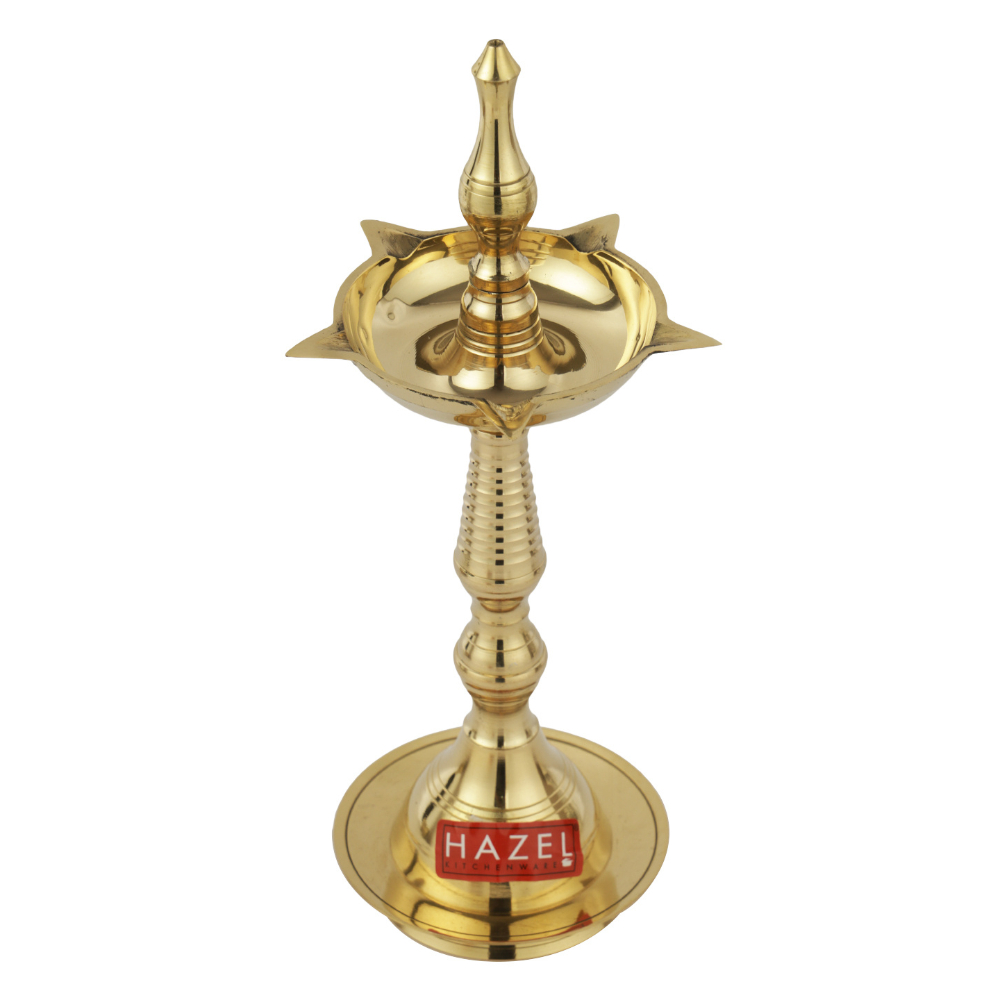 HAZEL Brass Fancy Kerela Samay Diya Oil Diwali Puja Lamp, Golden