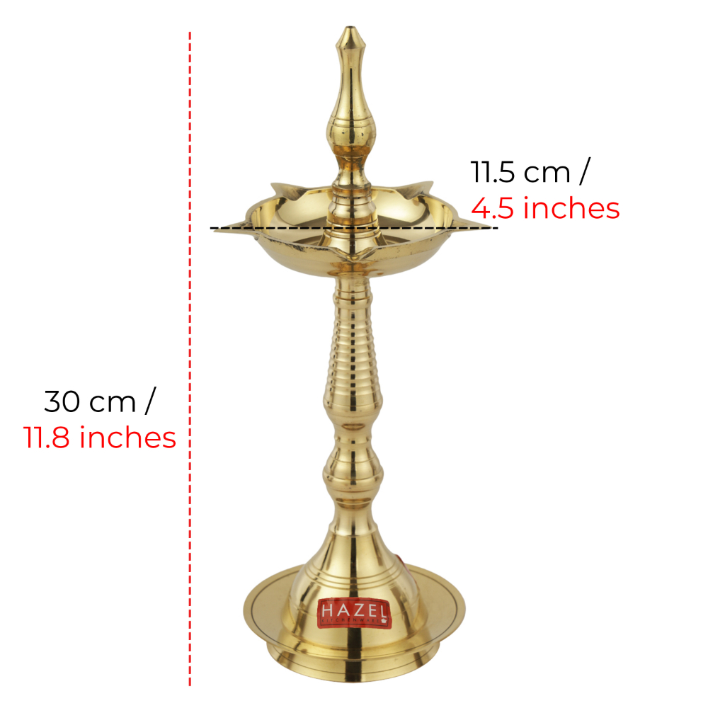 HAZEL Brass Fancy Kerela Samay Diya Oil Diwali Puja Lamp, Golden