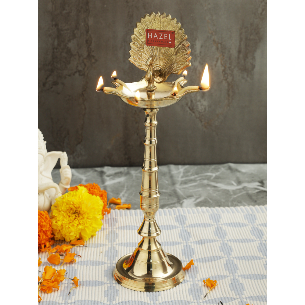 HAZEL Peacock Brass Samay Diwali Puja Diya Oil Samai