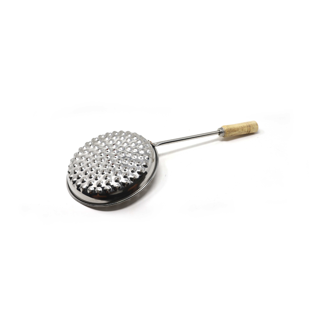 HAZEL Stainless Steel Large Bundi Jhara with Wooden Handle for firm Grip