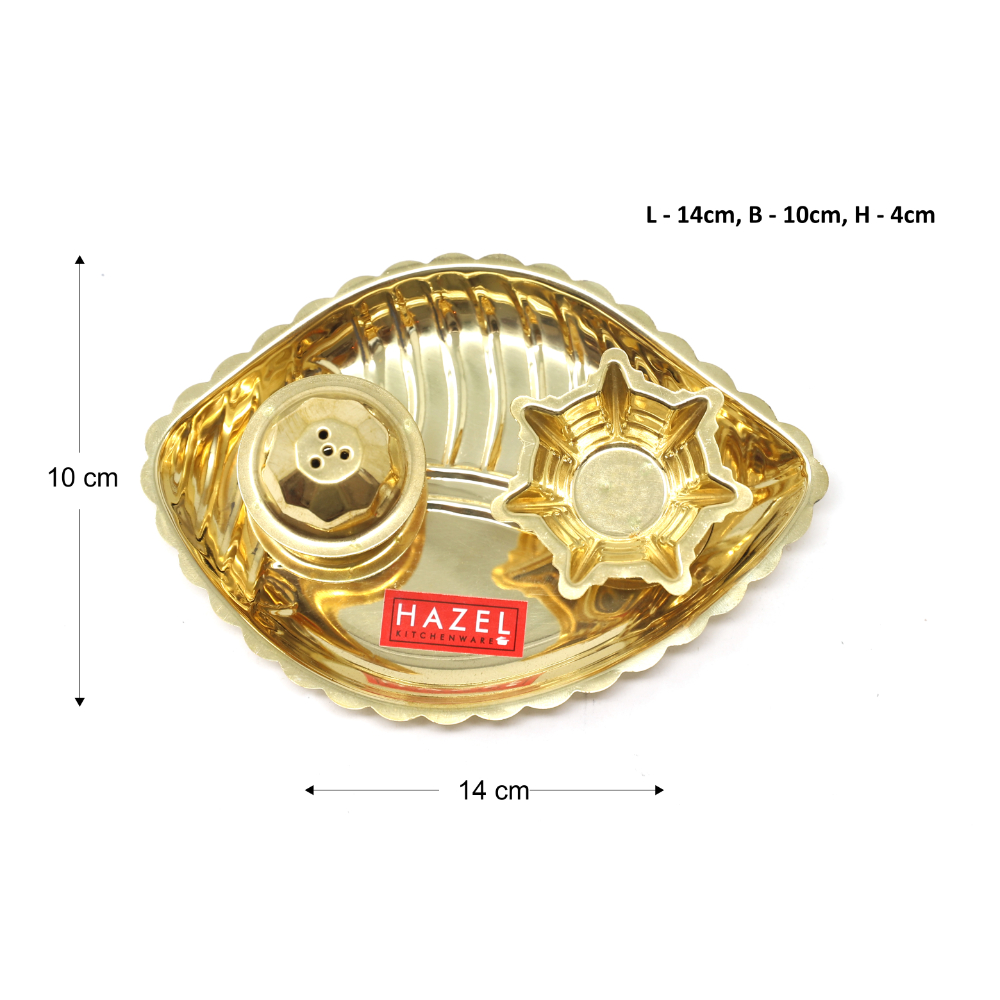 HAZEL Shank Karma Brass Pooja Thali Set of 2, Brass