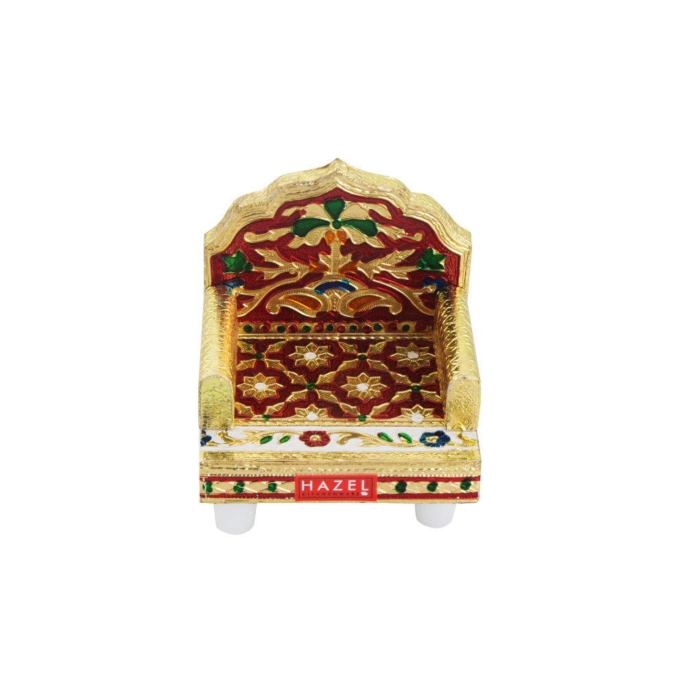 HAZEL Wooden Handcrafted Meenakari Work Mini Sinhasan For Pooja Murti, 4 Inch