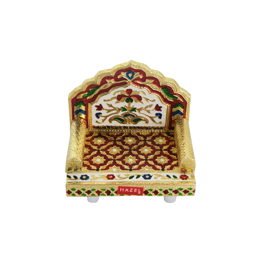 HAZEL Wooden Handcrafted Meenakari Work Mini Sinhasan For Pooja Murti, 6 Inch