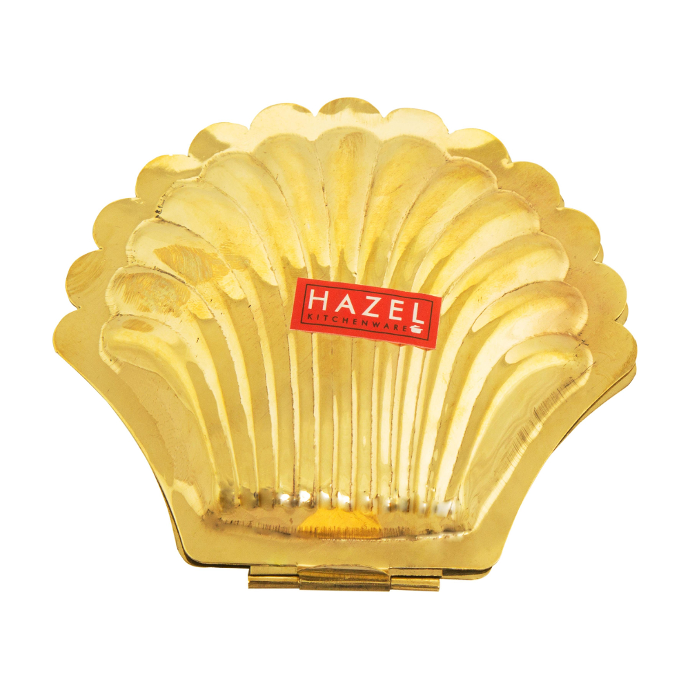 HAZEL Brass Shell Shape Kori Karanda Haldi Kumkum Box, 11.5 x 11.5 cm, Golden