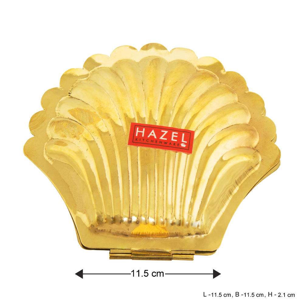 HAZEL Brass Shell Shape Kori Karanda Haldi Kumkum Box, 11.5 x 11.5 cm, Golden