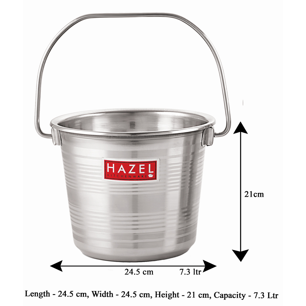 HAZEL Stainless Steel RT Non Joint Leak Proof Water Storage Bucket, 7.3 Ltr, Silver