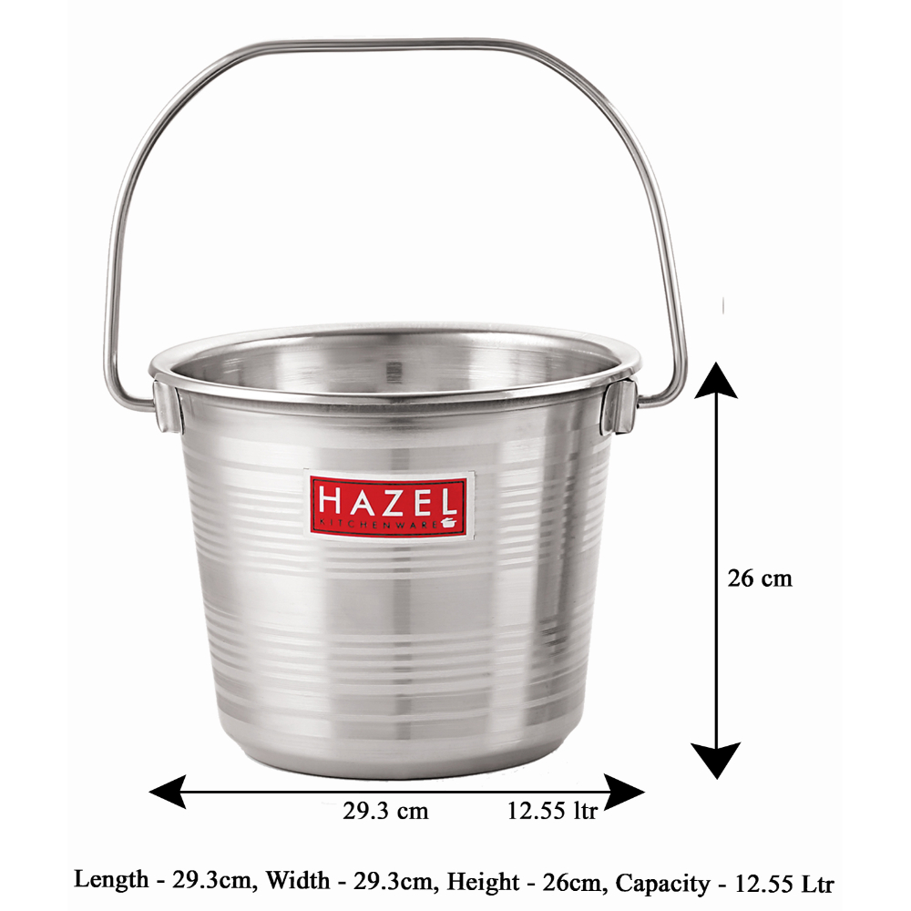 HAZEL Stainless Steel RT Non Joint Leak Proof Water Storage Bucket, 12.5 Ltr, Silver