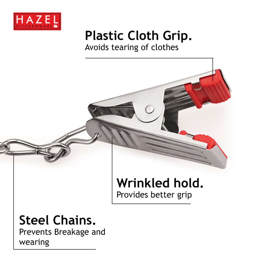 HAZEL Stainless Steel Square Hanger, 25 Clips with Plastic Grip, Silver