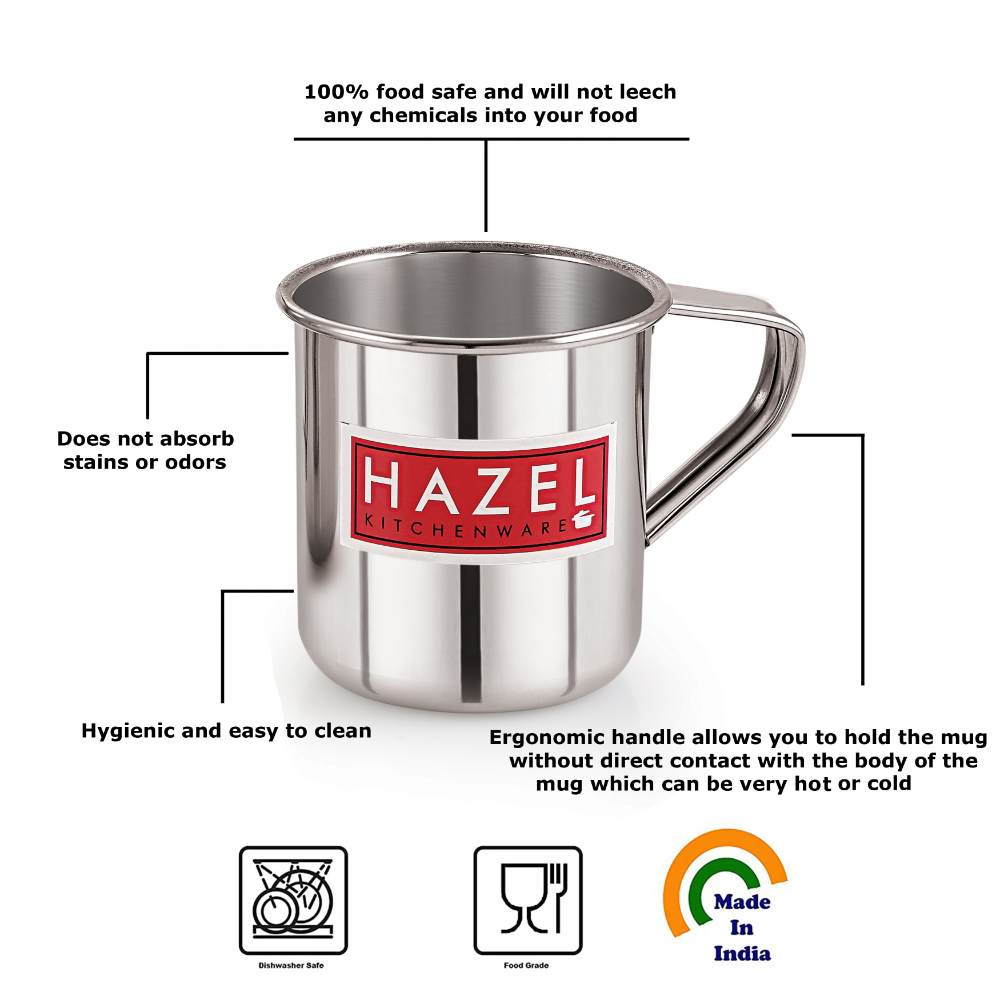 HAZEL Stainless Steel Multipurpose Bucket Shower Bathroom Mug For Home Daily Use Strong and Sturdy, 300 ml, Silver