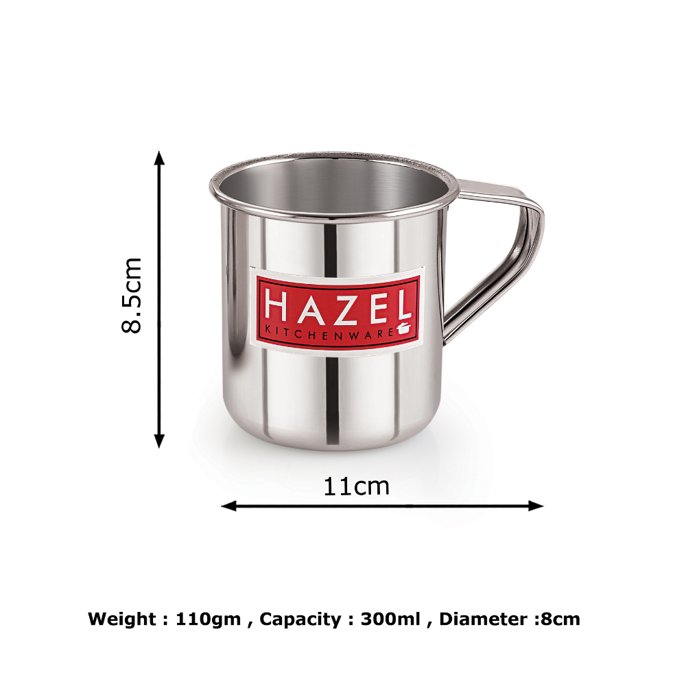 HAZEL Stainless Steel Multipurpose Bucket Shower Bathroom Mug For Home Daily Use Strong and Sturdy, 300 ml, Silver