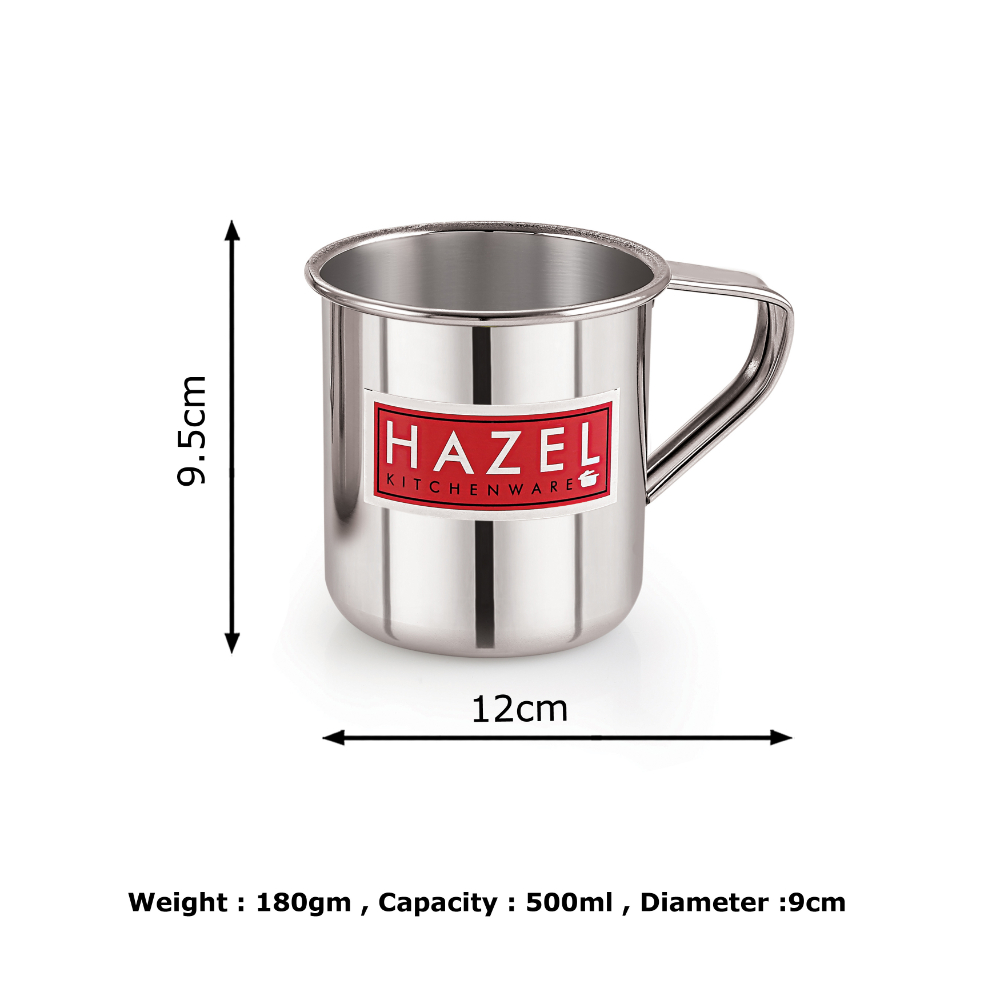 HAZEL Stainless Steel Multipurpose Mug Bucket Shower Bathroom For Home Daily Use Strong and Sturdy, 500 ml, Silver