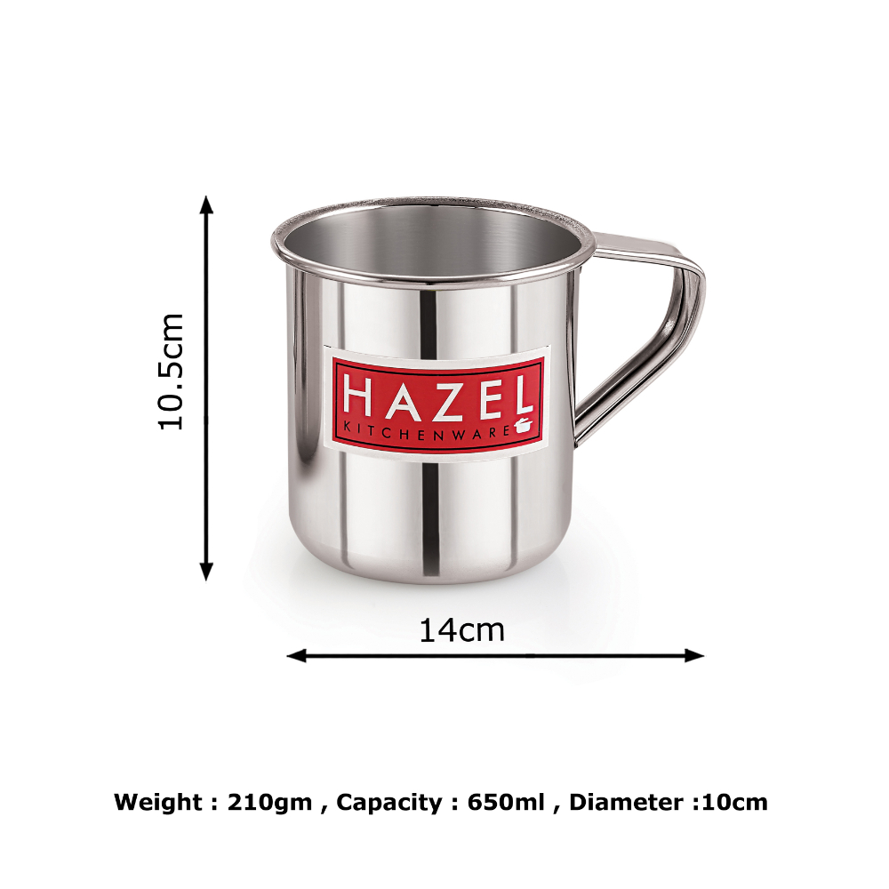 HAZEL Stainless Steel Multipurpose Bucket Shower Bathroom Mug For Home Daily Use Strong and Sturdy, 650 ml, Silver