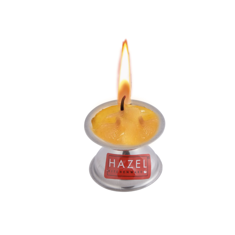 HAZEL Fulwati Diya for Puja | Stainless Steel Fulvat Table Diva Deepak For Pooja | Oil Lamp Deep For Home Mandir Office Temple Pandol Pujan (5 x 3.8 cm)