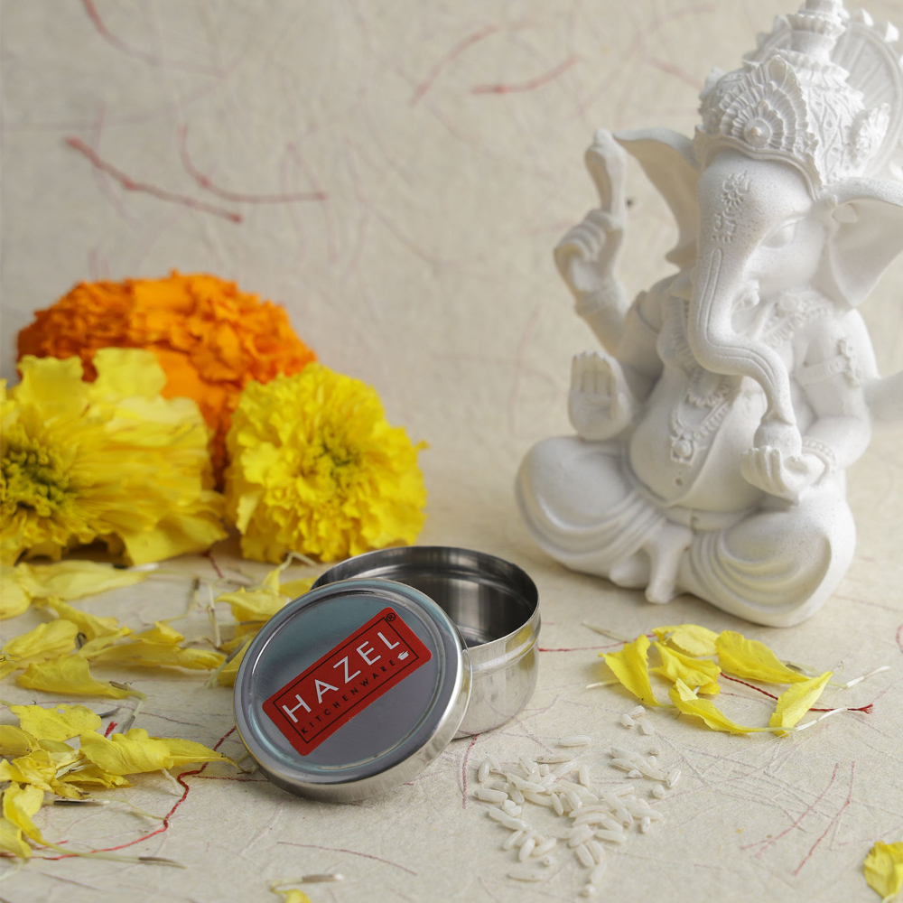 HAZEL Sindoor Box For Puja | Stainless Steel Sindoor Dani For Pooja | Sindur Mini Container Pooja Accessories (5 x 2.5 cm)