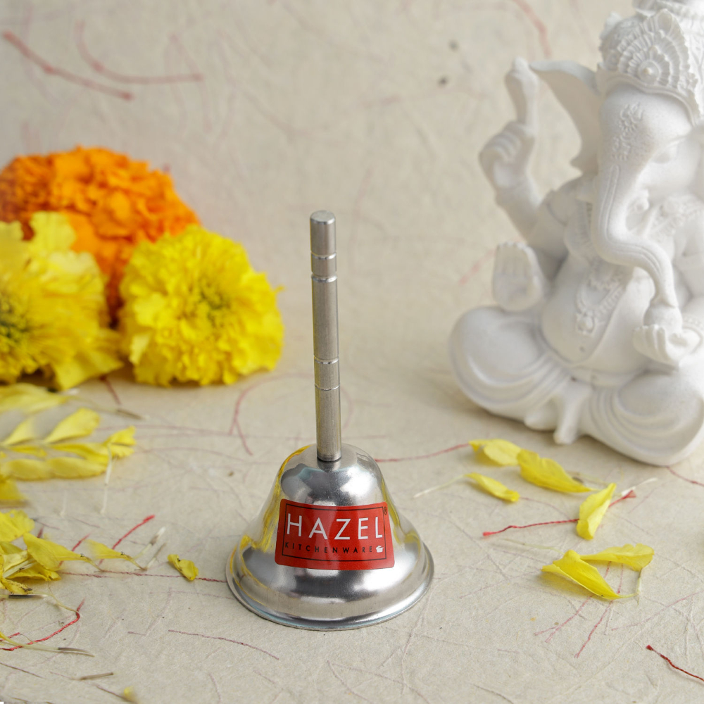HAZEL Ghanti For Pooja | Stainless Steel Pooja Ghanti | Ghanti for Pooja Mandir | Puja Bell Ghanti | Pooja Ganti Ghanta for Home Temple (5 x 10 cm)