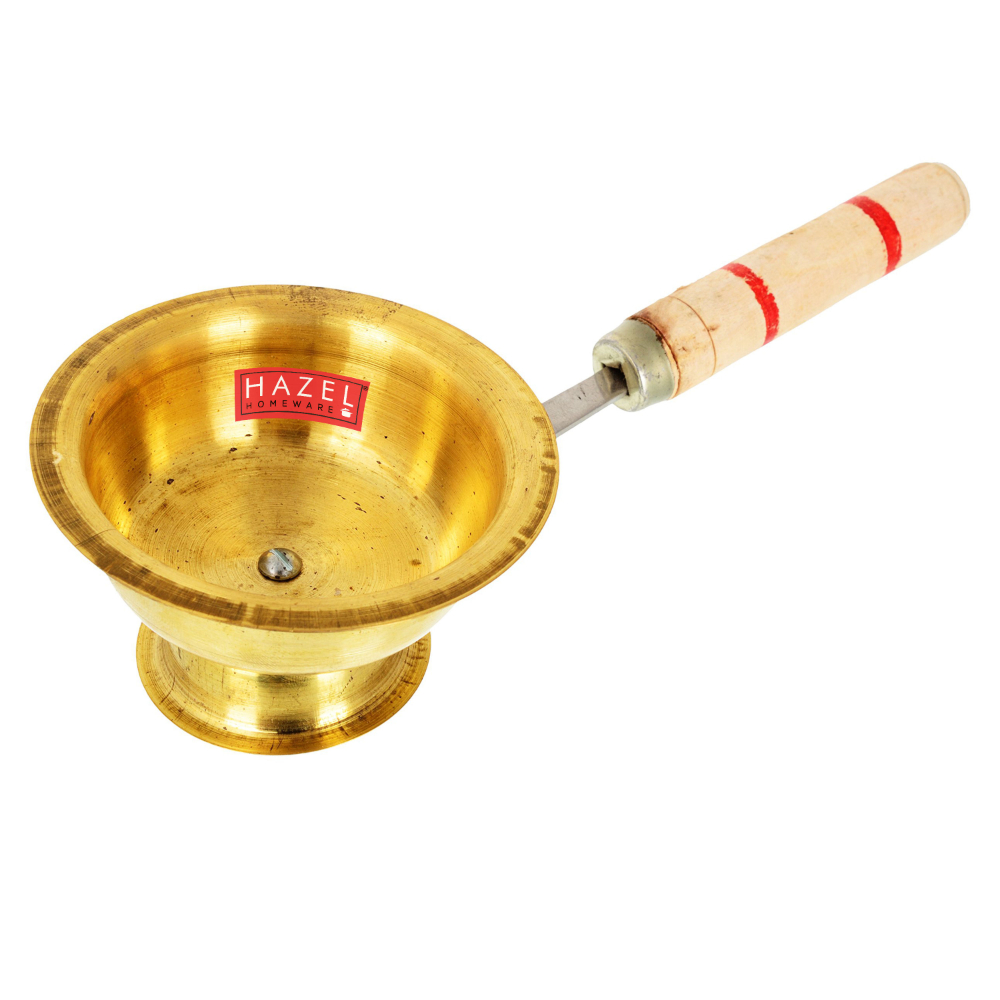 HAZEL Dhoop Dani with Handle | Brass Dhup Dani For Puja | Kapur Dani For Pooja | Loban Burner | Camphor Diffuser Burner | Incense Dhoop Burner (11 x 6.5 cm)