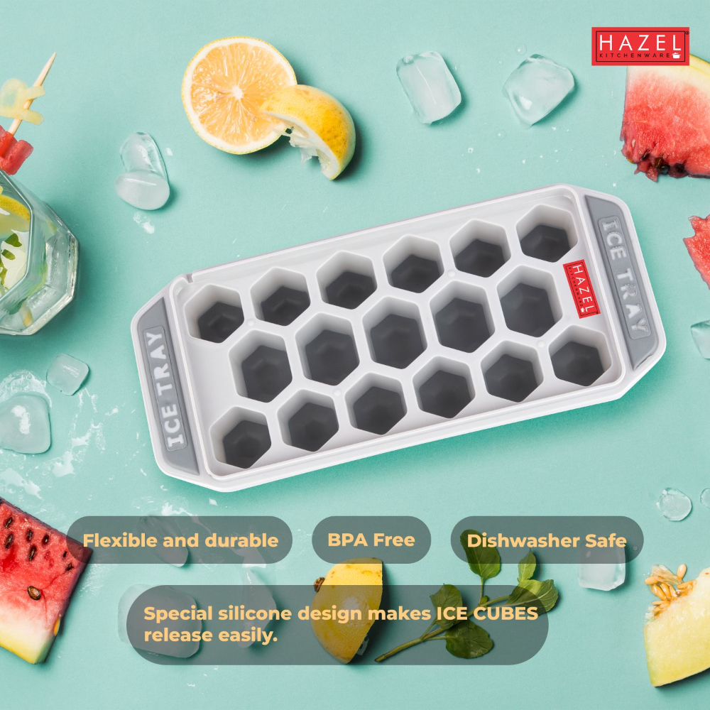 HAZEL Ice Cube Tray with Honeycomb Design & Silicone at Bottom for Easy Removal, Grey