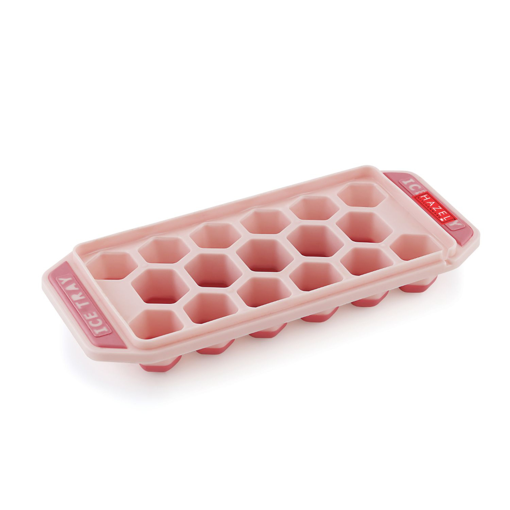 HAZEL Reusable Plastic Ice Cube Tray for Freezer with Silicone at Bottom for Easy Removal, Pink