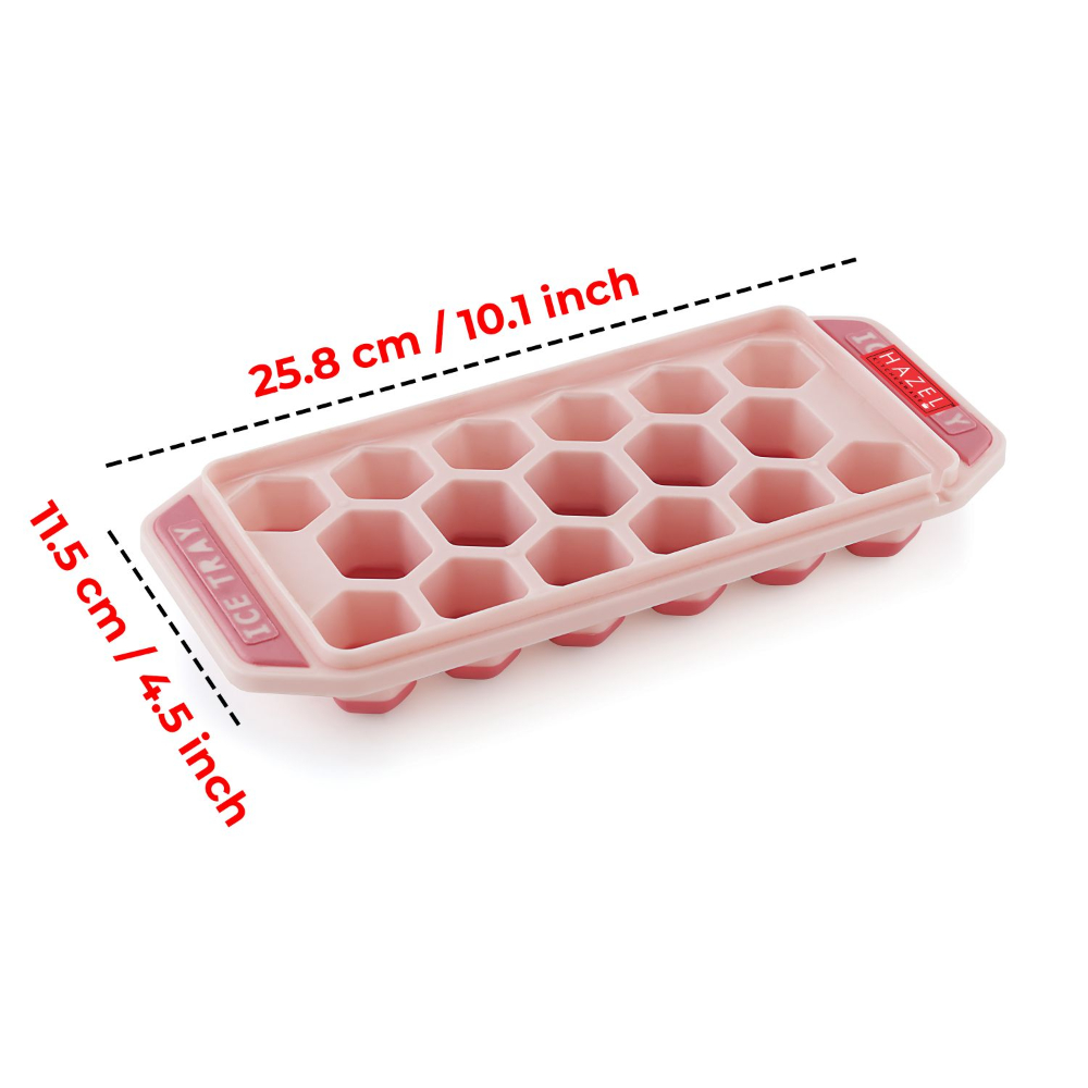 HAZEL Reusable Plastic Ice Cube Tray for Freezer with Silicone at Bottom for Easy Removal, Pink