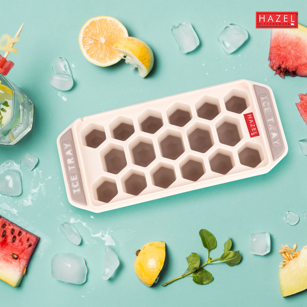 HAZEL PLastic Ice Cube Tray with Honeycomb Design & Silicone at Bottom for Easy Removal, HAZEL Brown