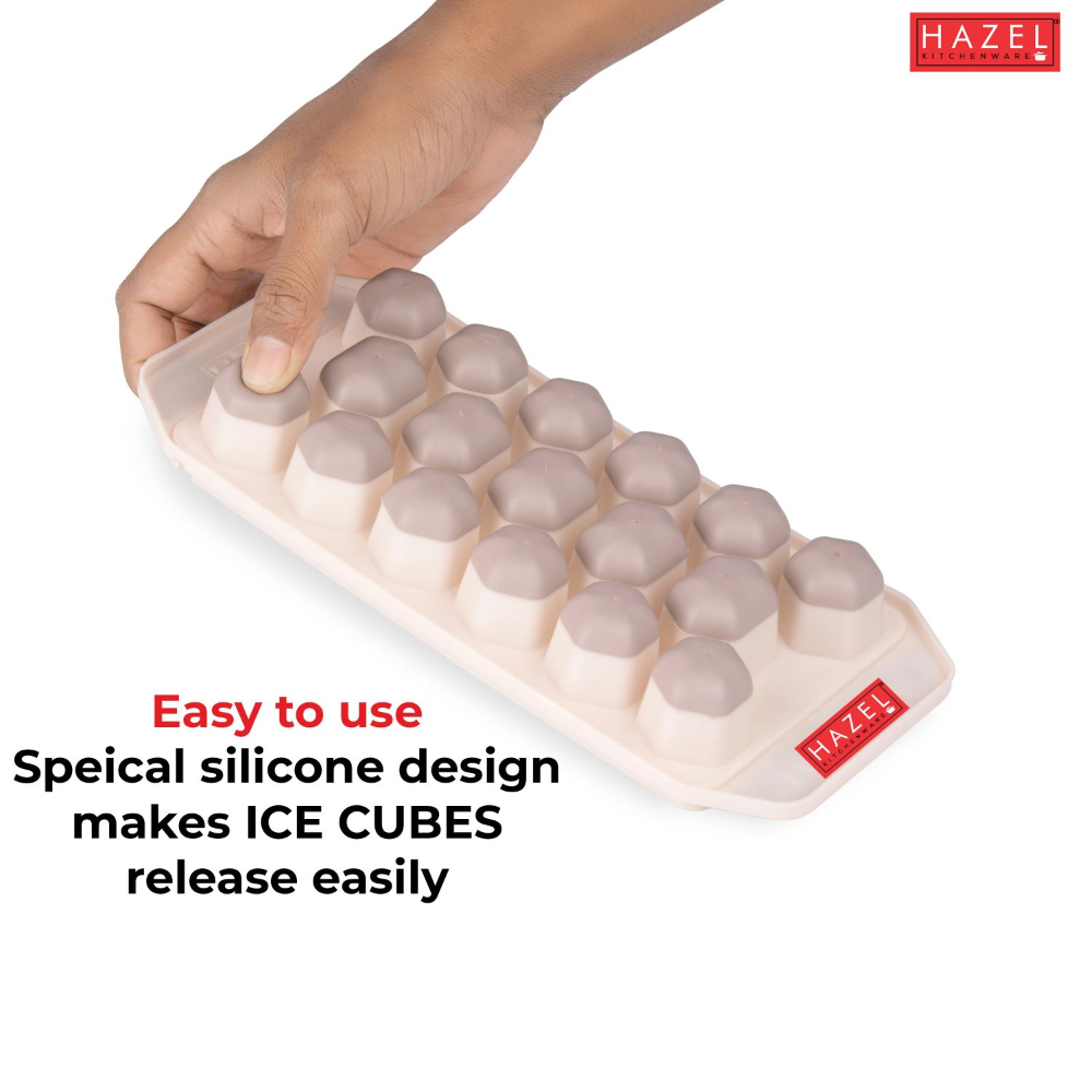 HAZEL PLastic Ice Cube Tray with Honeycomb Design & Silicone at Bottom for Easy Removal, HAZEL Brown