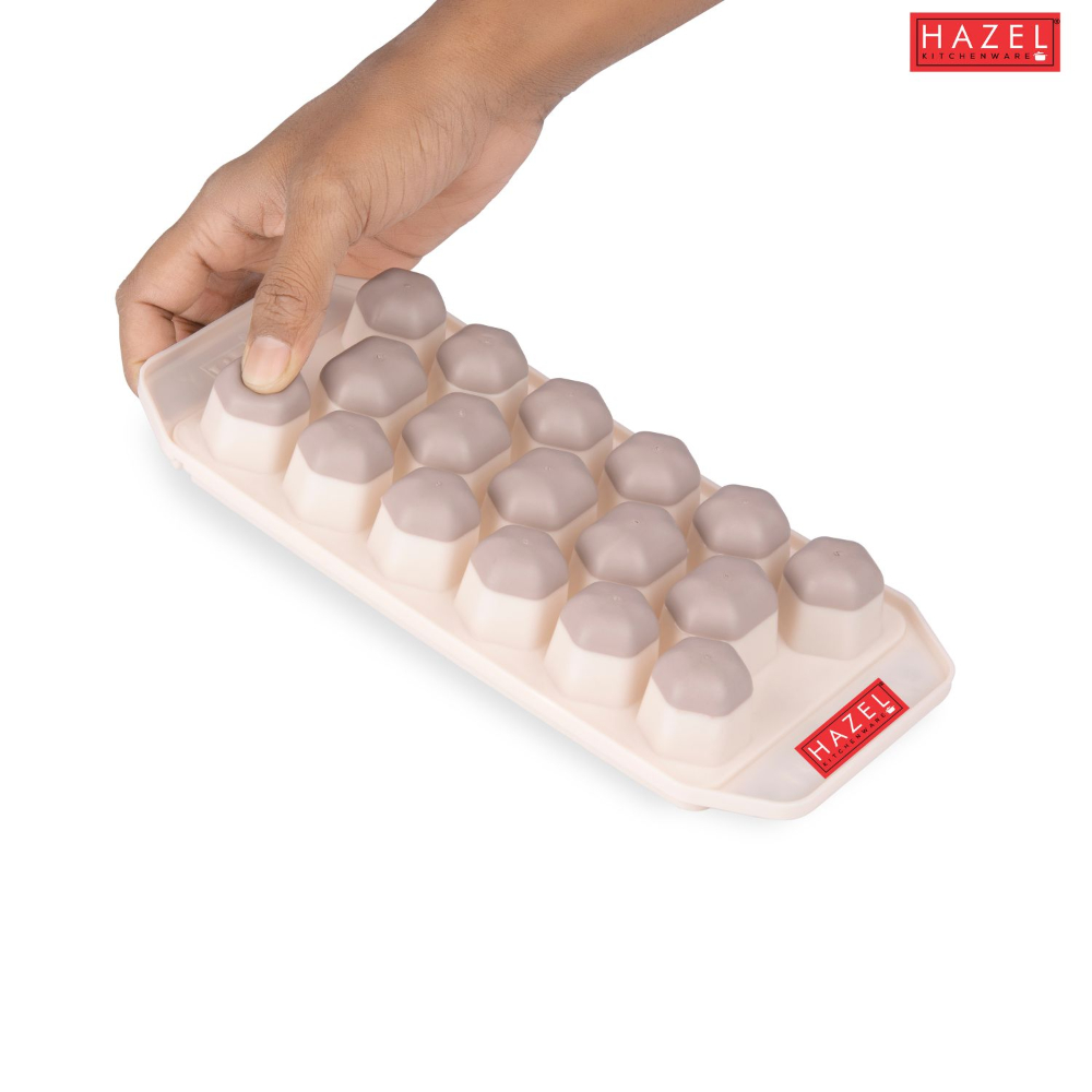 HAZEL PLastic Ice Cube Tray with Honeycomb Design & Silicone at Bottom for Easy Removal, HAZEL Brown