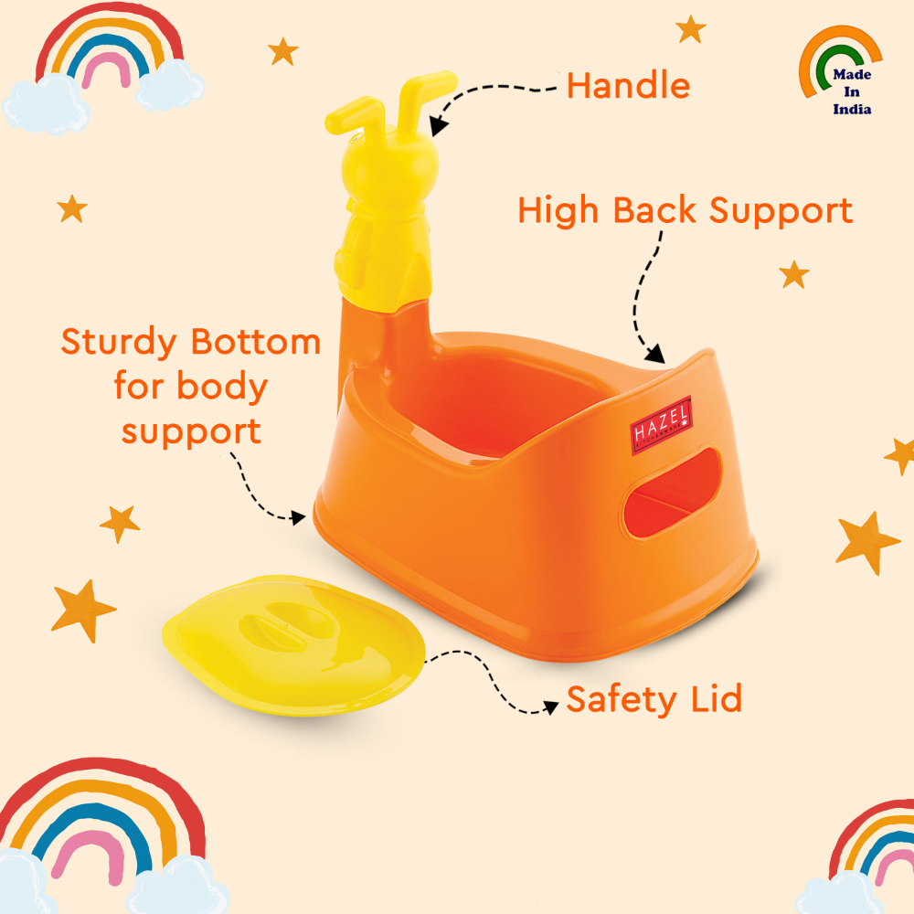 HAZEL Baby Potty Training Seat for Small Kids | Teddy Face Potty Toilet Chair With Closing Lid For Small Children, Inflants and Toddler (6-18 Month Kids) Small | Orange