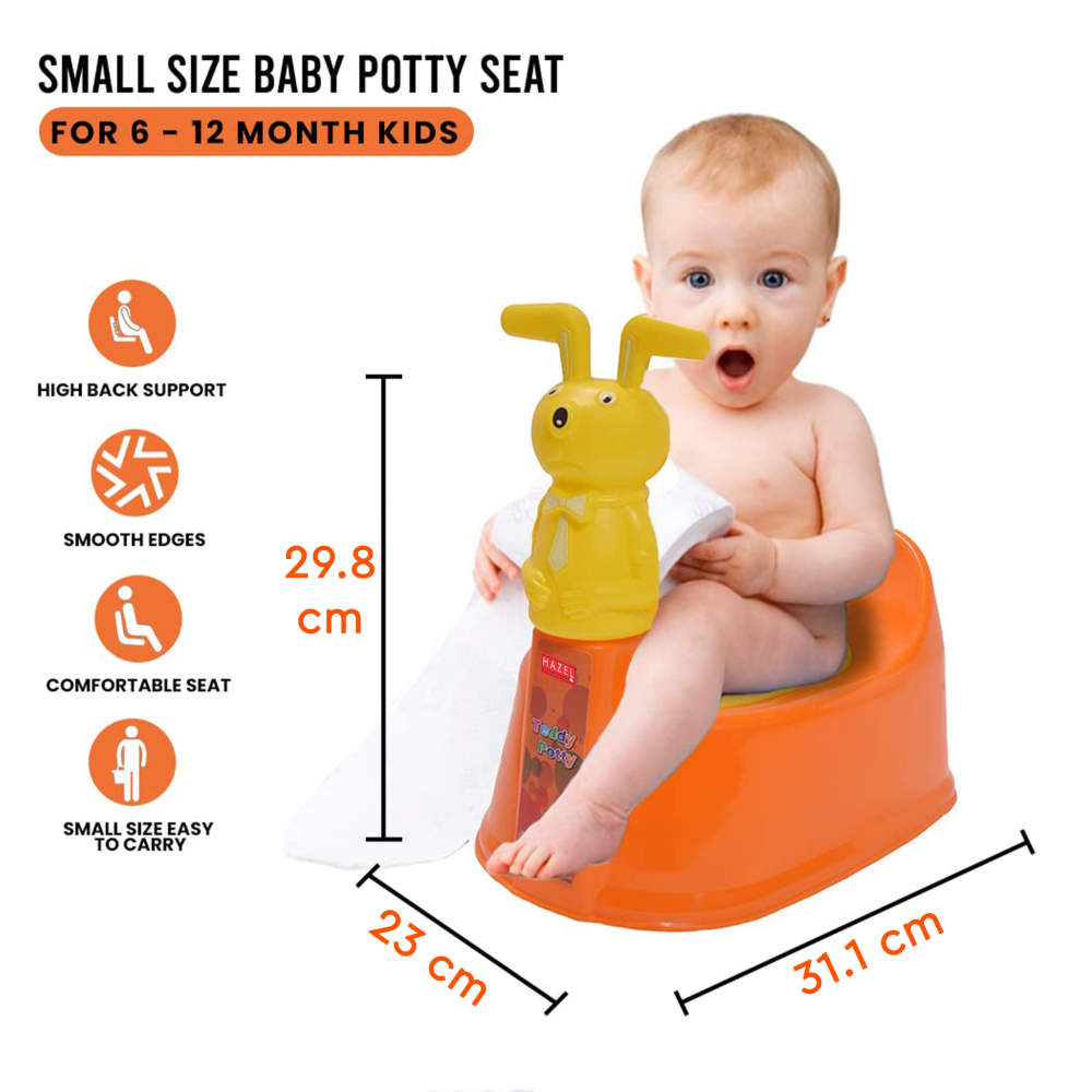 HAZEL Baby Potty Training Seat for Small Kids | Teddy Face Potty Toilet Chair With Closing Lid For Small Children, Inflants and Toddler (6-18 Month Kids) Small | Orange