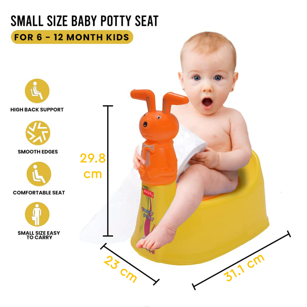 HAZEL Baby Potty Training Seat for Small Kids | Teddy Face Potty Toilet Chair With Closing Lid For Small Children, Inflants and Toddler (6-18 Month Kids) Small | Yellow