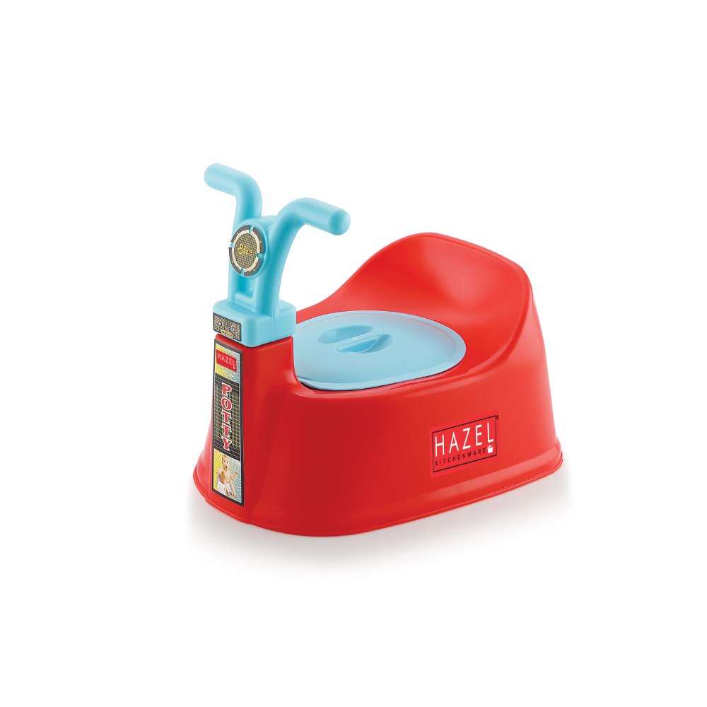 HAZEL Baby Potty Training Seat for Small Kids | Bike Potty Toilet Chair With Closing Lid For Small Children, Inflants and Toddler (6-18 Month Kids) | Red