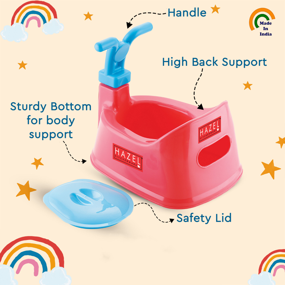 HAZEL Baby Potty Training Seat for Small Kids | Bike Potty Toilet Chair With Closing Lid For Small Children, Inflants and Toddler (6-18 Month Kids) | Red