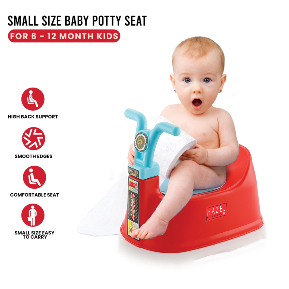 HAZEL Baby Potty Training Seat for Small Kids | Bike Potty Toilet Chair With Closing Lid For Small Children, Inflants and Toddler (6-18 Month Kids) | Red