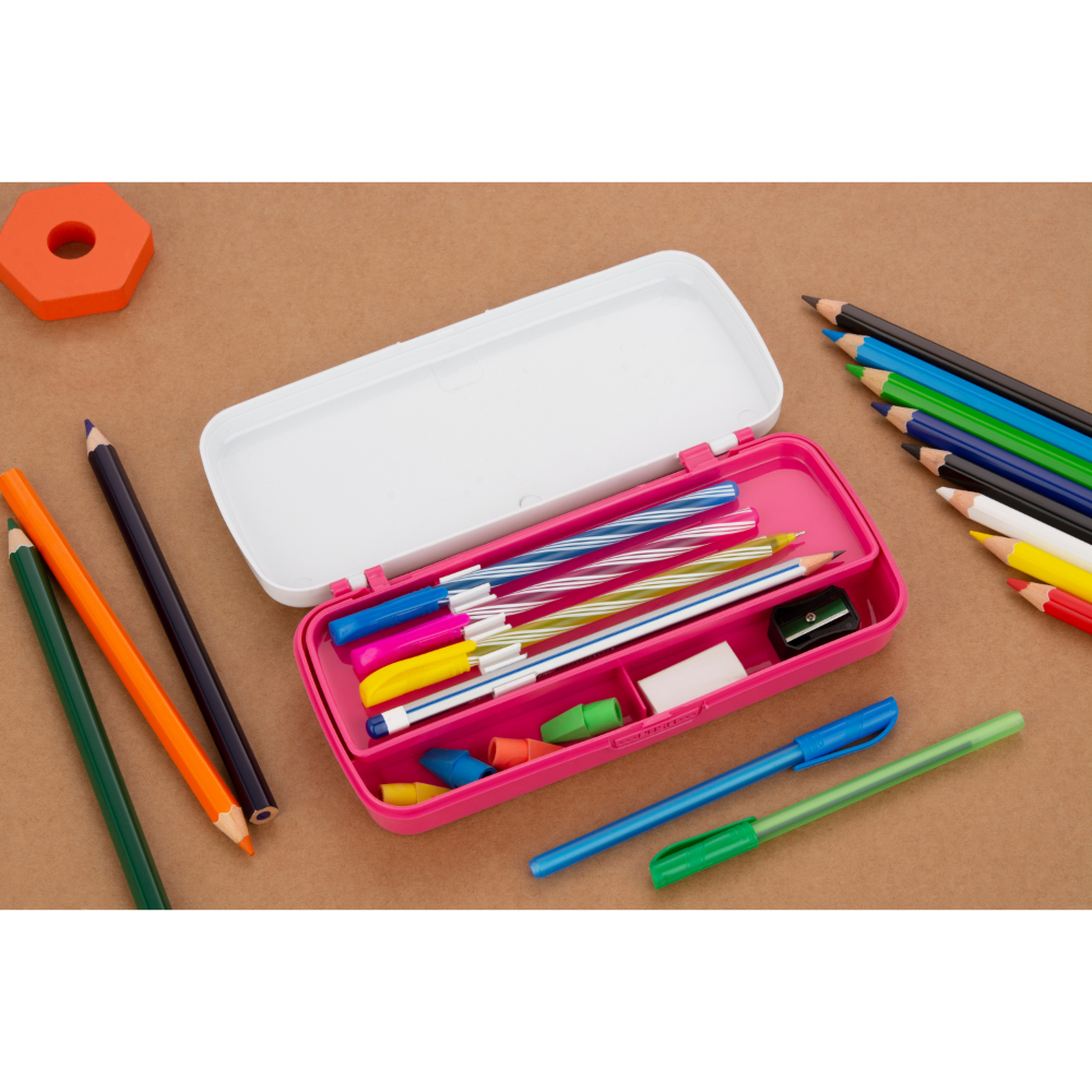 HAZEL Pen Box For Stationary Organisers for Kids | Perfect pencil Box with Separator for School Kids | Crayon Box Storage For Stationary Box, Pink