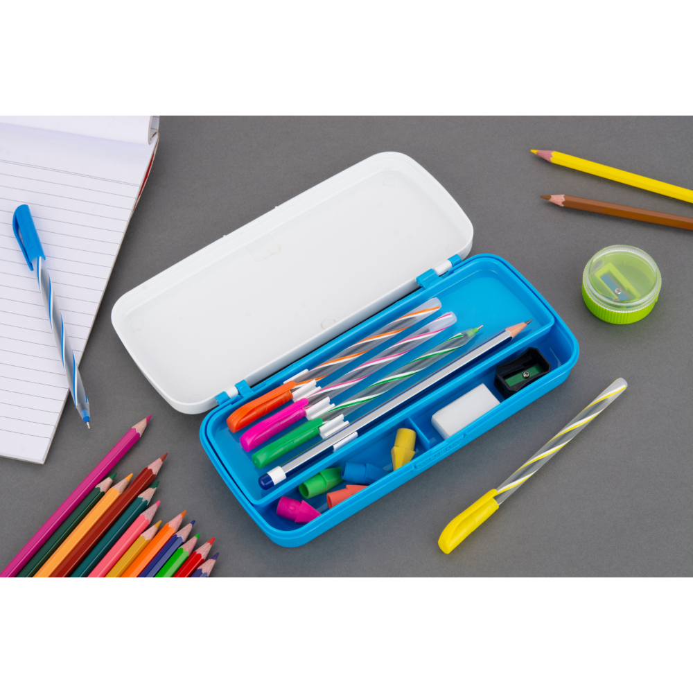 HAZEL Pen Box For Stationary Organisers for Kids | Perfect pencil Box with Separator for School Kids | Crayon Box Storage For Stationary Box, Blue