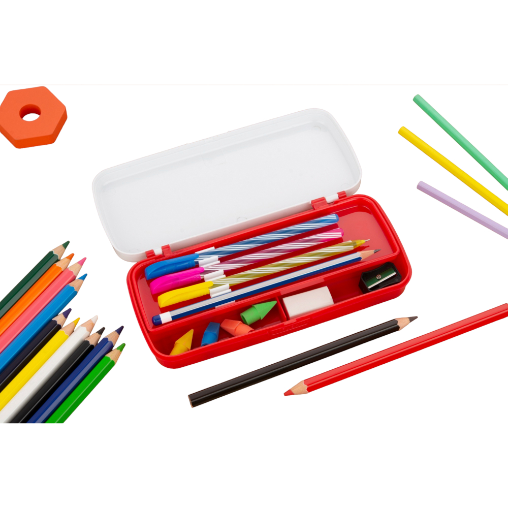 HAZEL Pen Box For Stationary Organisers for Kids | Perfect pencil Box with Separator for School Kids | Crayon Box Storage For Stationary Box, Red