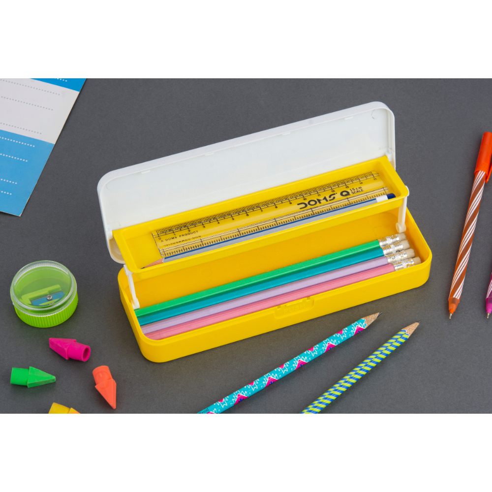 HAZEL Pen Pencil Box for Crayon Organizer | Idea Pen Box with Separator for Pencil, Crayon, Pen & Stationary Organizers | Crayon Box Storage for School Kids, Yellow