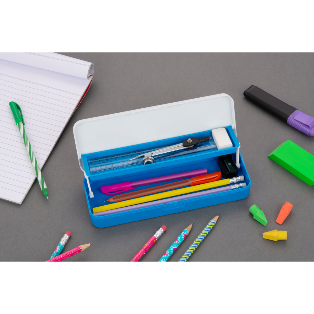 HAZEL Pen Pencil Box for Crayon Organizer | Idea Pen Box with Separator for Pencil, Crayon, Pen & Stationary Organizers | Crayon Box Storage for School Kids, Blue