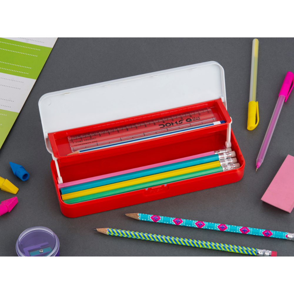 HAZEL Pen Pencil Box for Crayon Organizer | Idea Pen Box with Separator for Pencil, Crayon, Pen & Stationary Organizers | Crayon Box Storage for School Kids, Red