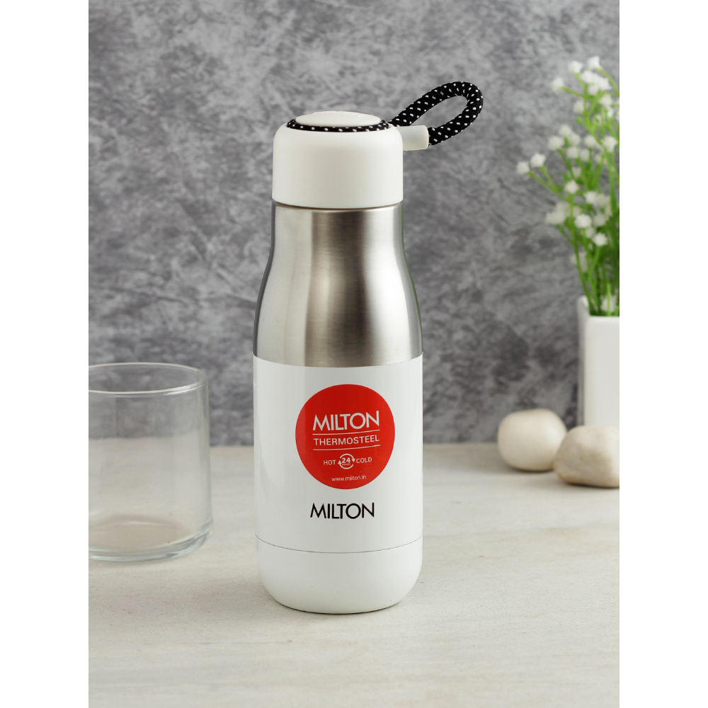 Milton EMINENT-400 Thermosteel Vacuum Insulated Stainless Steel Hot & Cold Water Bottle, 369 ML, White