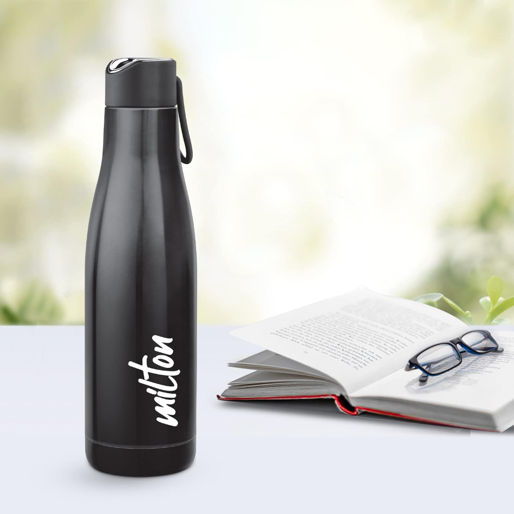 Milton FAME-1000 Thermosteel Vacuum Insulated Stainless Steel Hot & Cold Water Bottle, 891 ML, Black