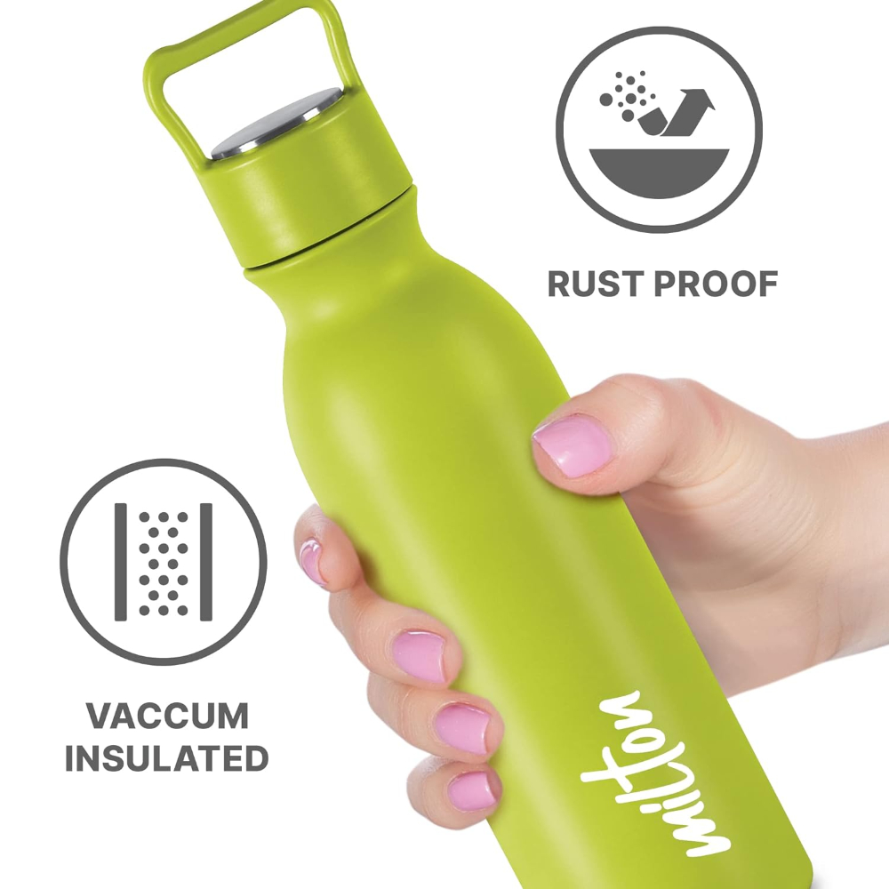 Milton Alice 600 Thermosteel 24 Hours Hot and Cold Leak Proof Water Bottle, 580 ML, Neon Green