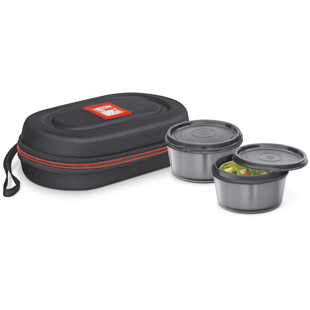 Milton Nutri Lunch Box Elegant Tiffin With Microwavable Steel Container Set 2 Pcs, 700 ml, Black