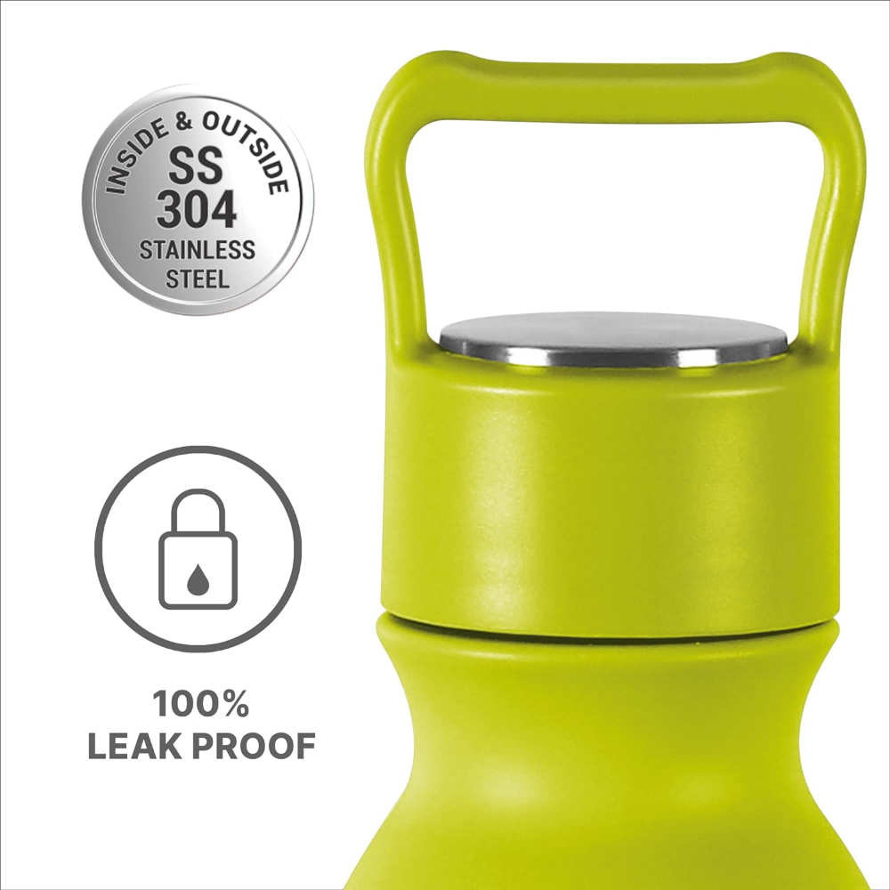 Milton Alice 600 Thermosteel 24 Hours Hot and Cold Leak Proof Water Bottle, 580 ML, Neon Green