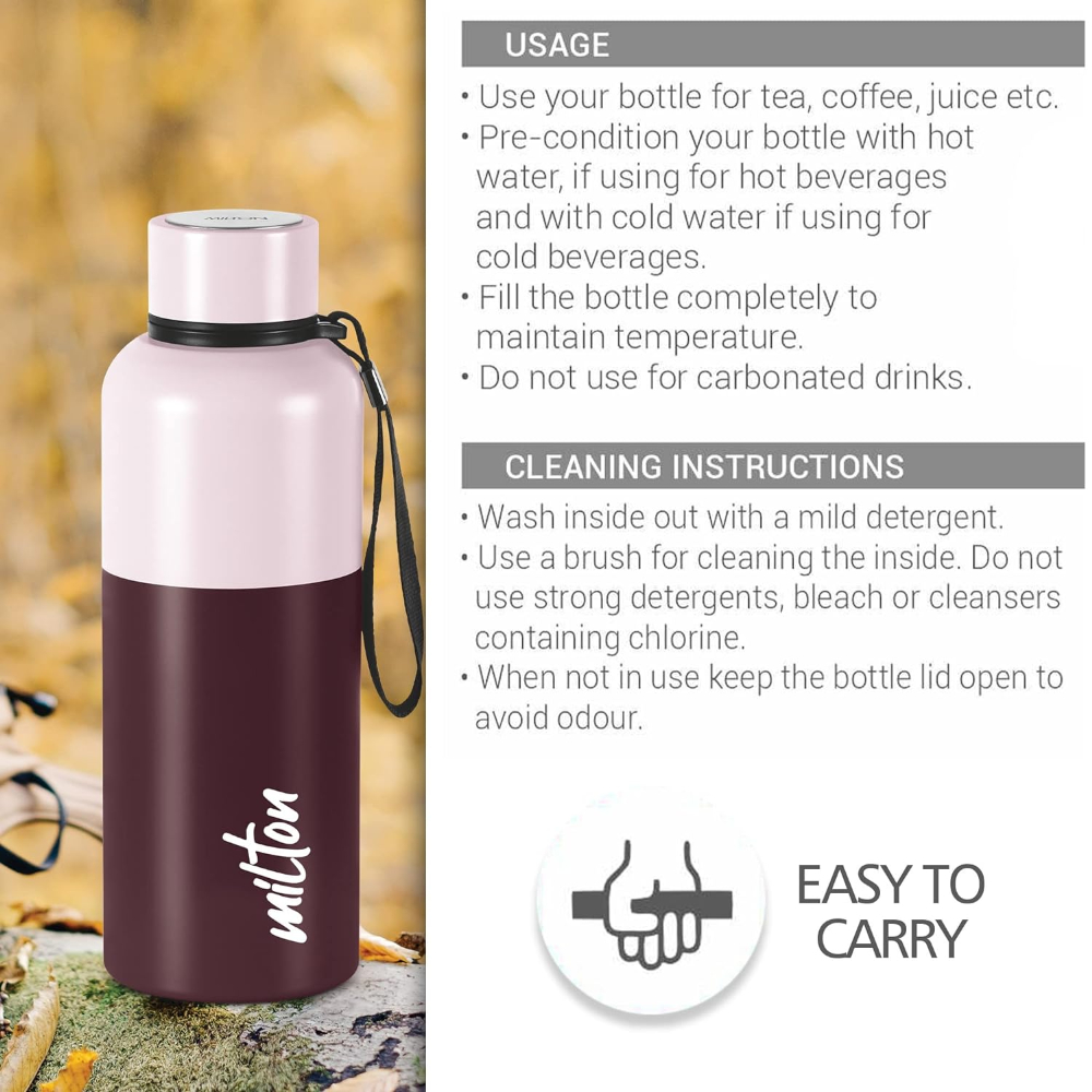 Milton Ancy 750 Thermosteel 24 Hours Hot and Cold Leak Proof Water Bottle, 750 ML, Brown