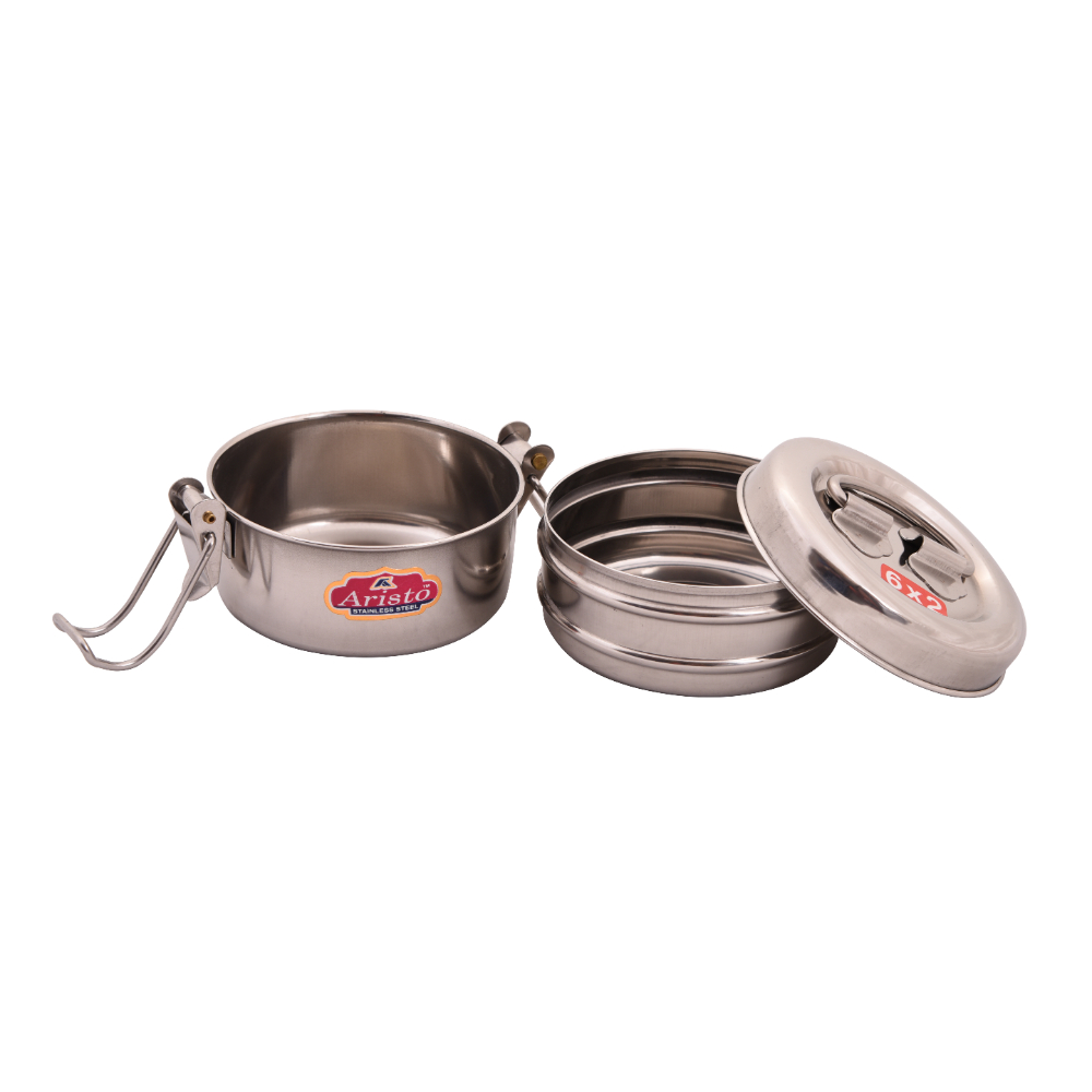 Aristo tiffin 6x2 , 370 ml Stainless Steel container,Silver 