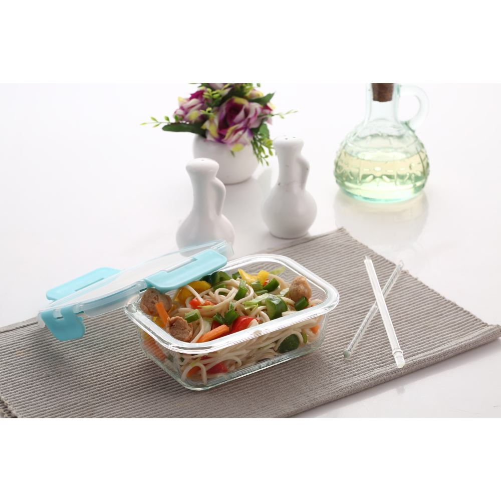 HAZEL Borosilicate Glass Rectangle Airtight & Leaf Proof Container 370 ml