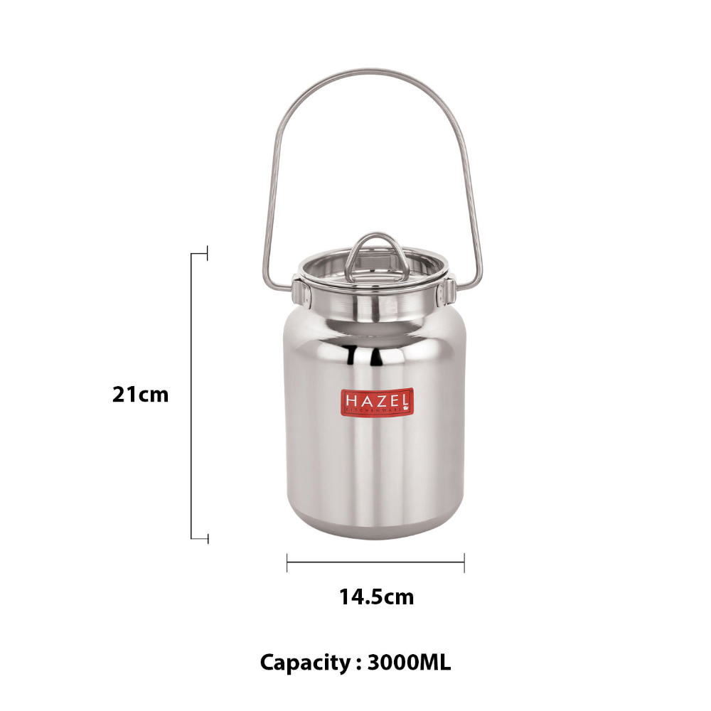 HAZEL Stainless Steel Oil and Ghee Air Tight Container | Oil Pot Container for Kitchen Storage | Heavy Gauge Steel Ghee Can, 3 Litre