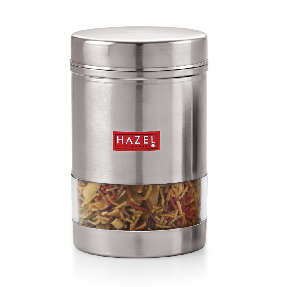 HAZEL Stainless Steel Transparent See Through Container, Silver, 1 PC, 600 Ml